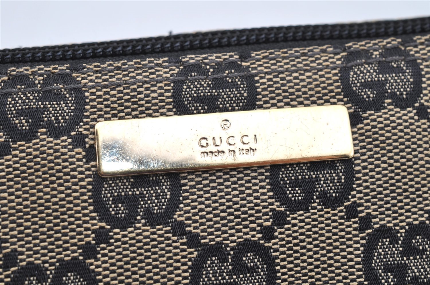 Authentic GUCCI Hand Bag Pouch Purse GG Canvas Leather 0391103 Black 3571I