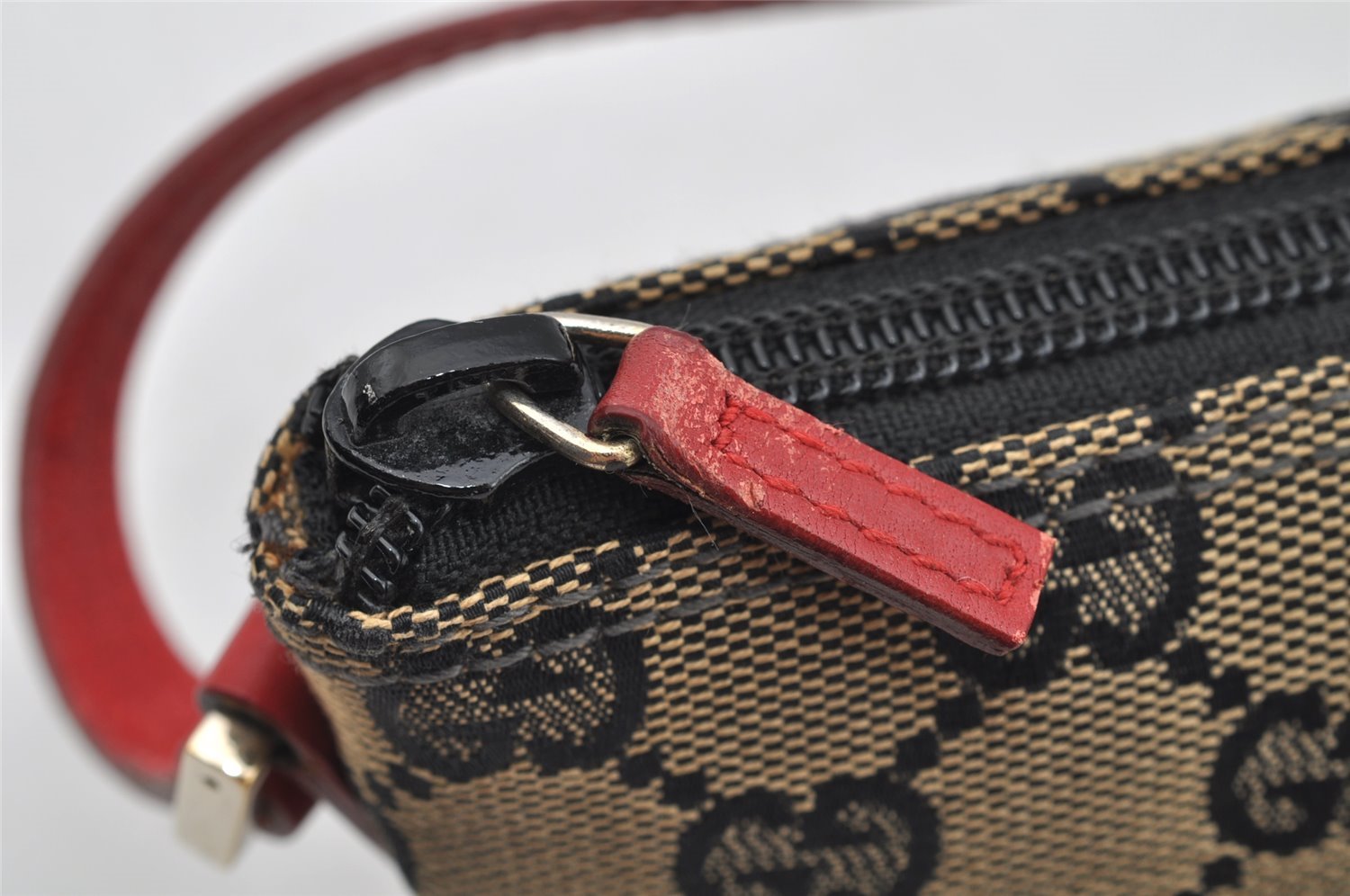 Authentic GUCCI Hand Bag Pouch Purse GG Canvas Leather 0391103 Black 3571I