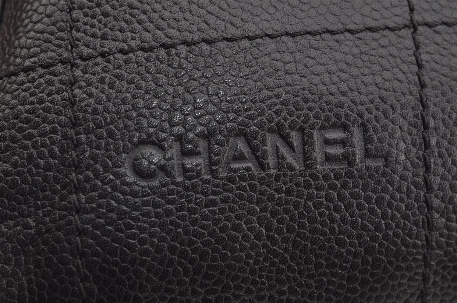 Authentic CHANEL Caviar Skin Chocolate Bar Hand Tote Bag Black 3577I
