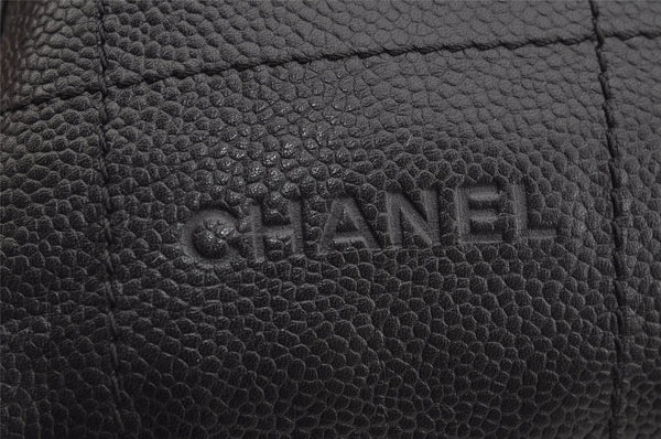 Authentic CHANEL Caviar Skin Chocolate Bar Hand Tote Bag Black 3577I