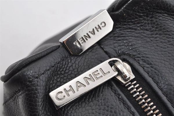 Authentic CHANEL Caviar Skin Chocolate Bar Hand Tote Bag Black 3577I