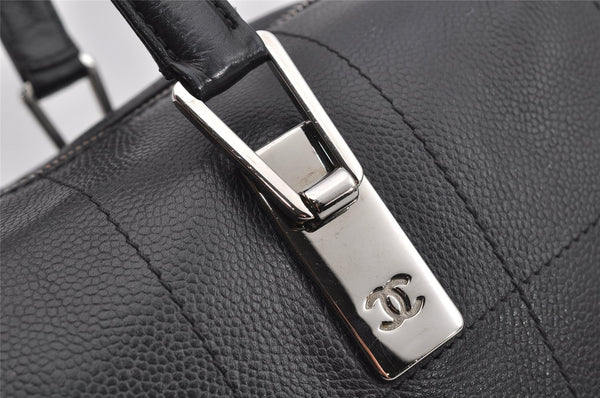 Authentic CHANEL Caviar Skin Chocolate Bar Hand Tote Bag Black 3577I