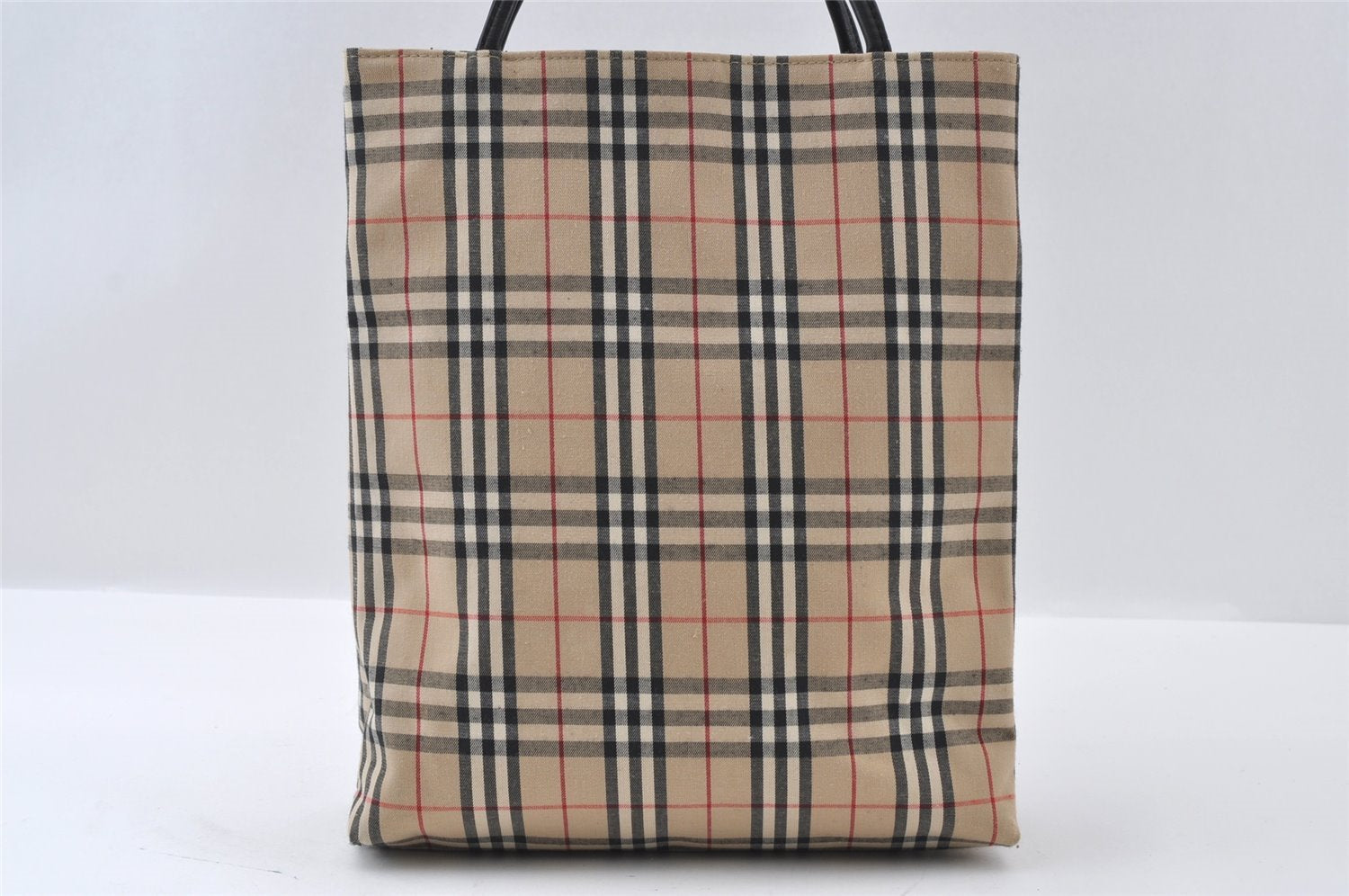 Authentic BURBERRY Vintage Nova Check Canvas Leather Hand Tote Bag Beige 3581I