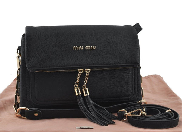 Authentic MIU MIU Leather Chain Tassel 2Way Shoulder Cross Body Bag Black 3587I