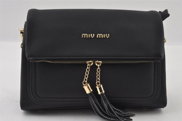 Authentic MIU MIU Leather Chain Tassel 2Way Shoulder Cross Body Bag Black 3587I