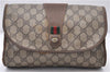 Authentic GUCCI Web Sherry Line Clutch Bag GG PVC Leather Brown 3588C