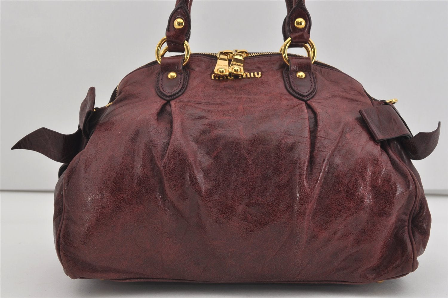 Authentic MIU MIU Vintage Leather 2Way Shoulder Hand Bag Bordeaux 3588I