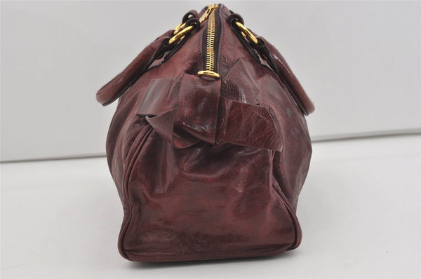 Authentic MIU MIU Vintage Leather 2Way Shoulder Hand Bag Bordeaux 3588I