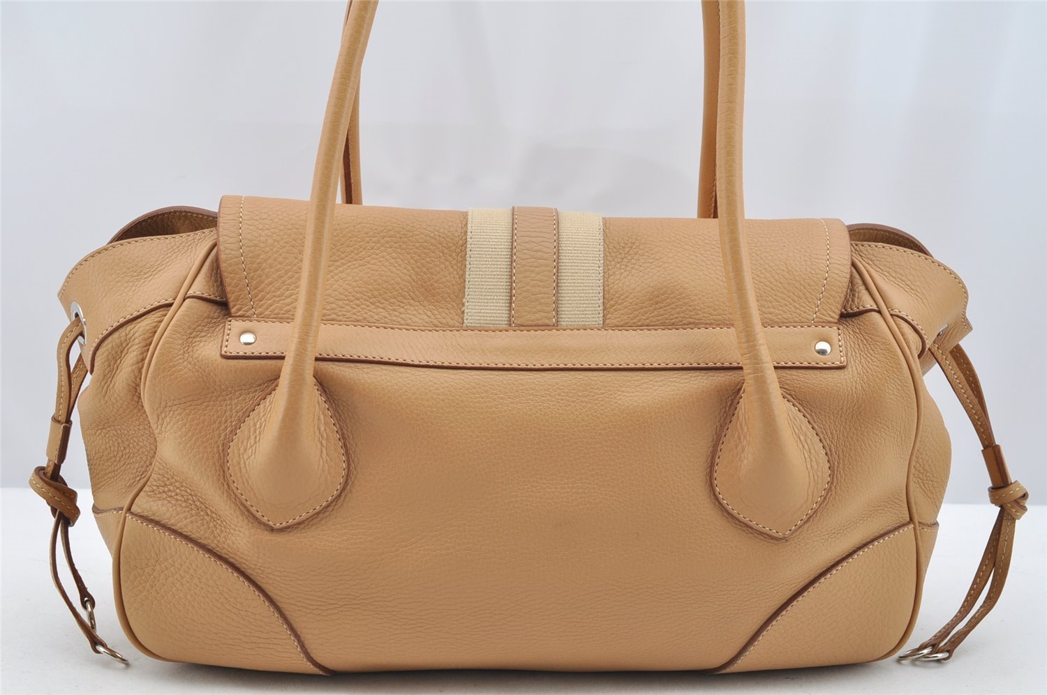 Authentic PRADA Vit Daino Lucer Leather Shoulder Tote Bag BR2937 Beige 3589I