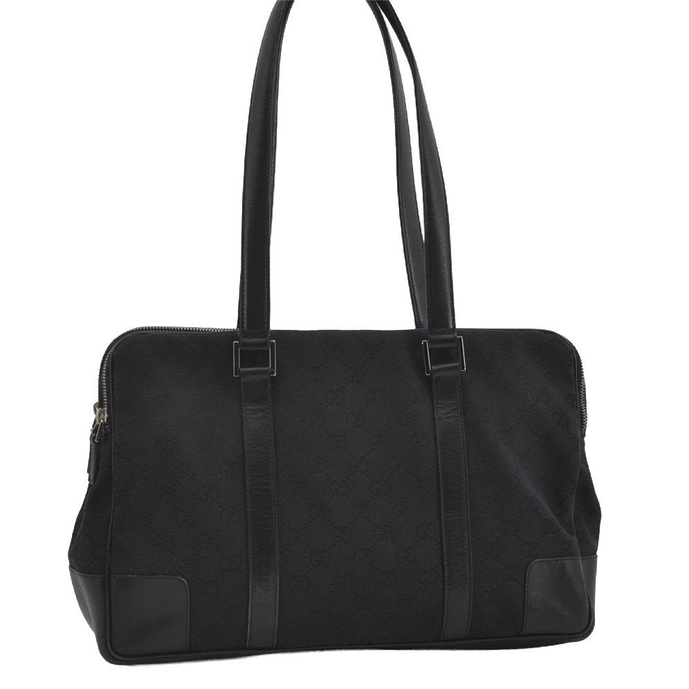 Authentic GUCCI Vintage Shoulder Hand Bag GG Canvas Leather Black 3592I