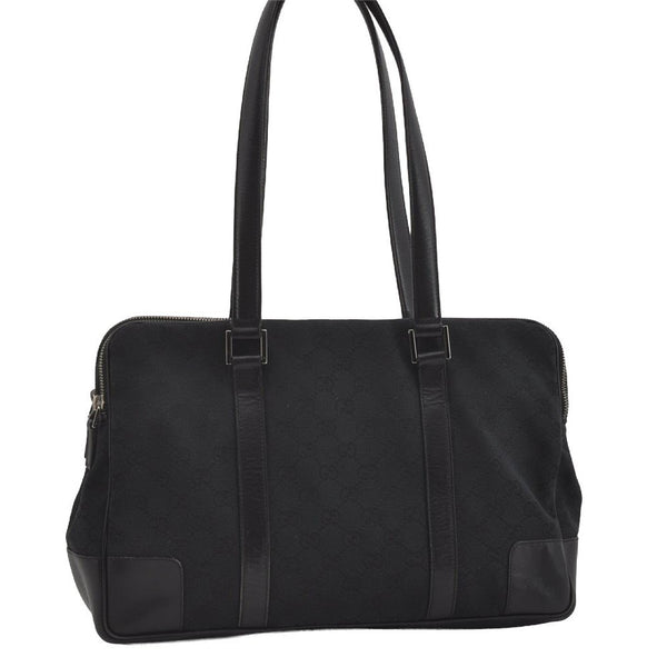 Authentic GUCCI Vintage Shoulder Hand Bag GG Canvas Leather Black 3592I