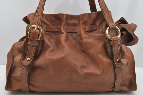 Authentic MIU MIU Vintage Leather Shoulder Tote Bag Brown 3596I