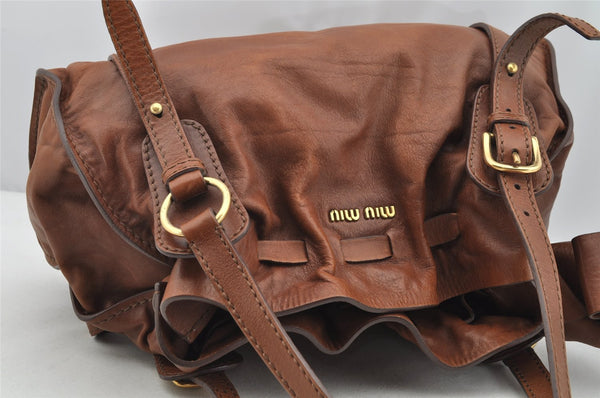 Authentic MIU MIU Vintage Leather Shoulder Tote Bag Brown 3596I