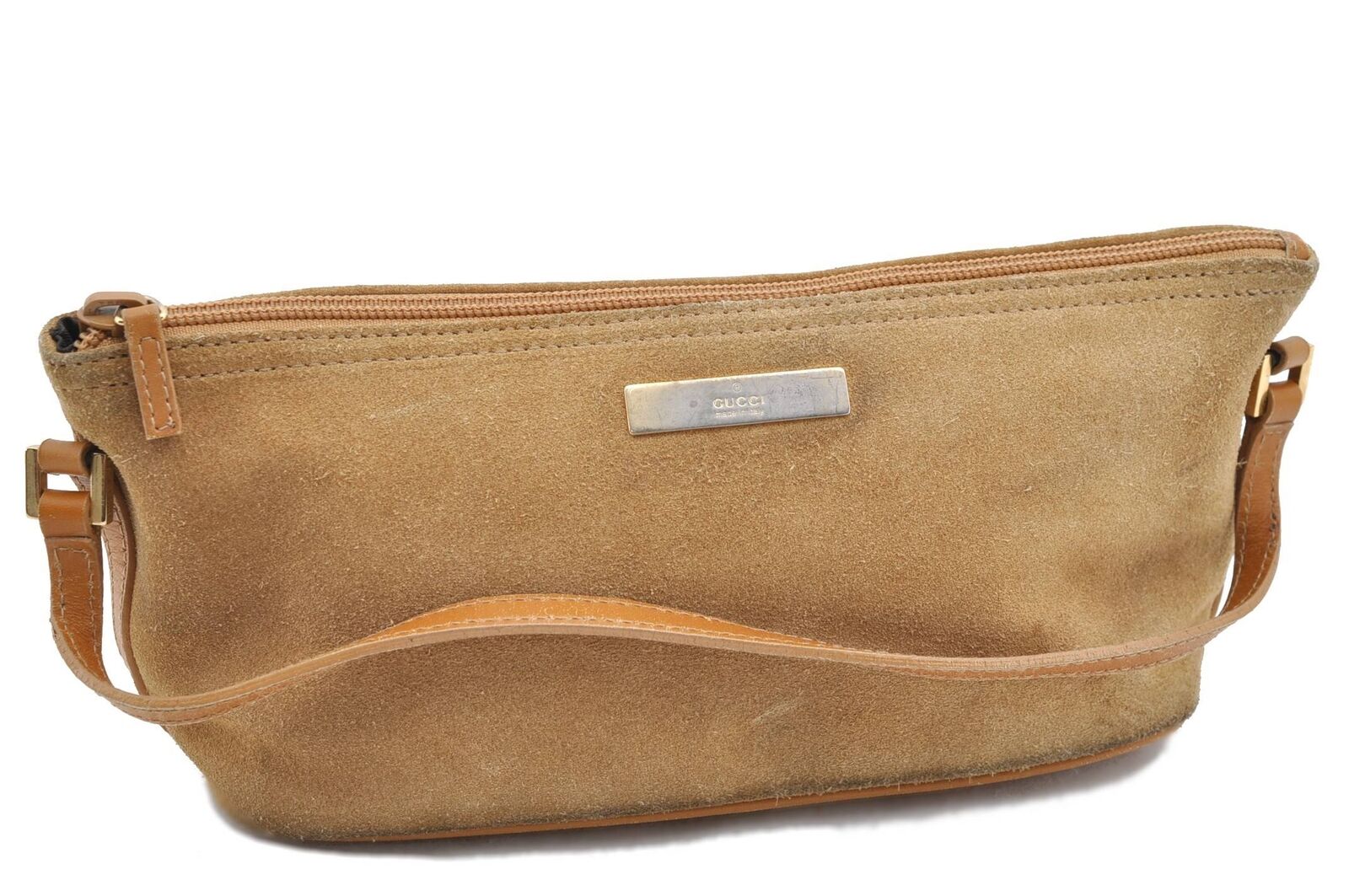 Authentic GUCCI Hand Bag Pouch Purse Suede Leather 0391103 Brown 3597C