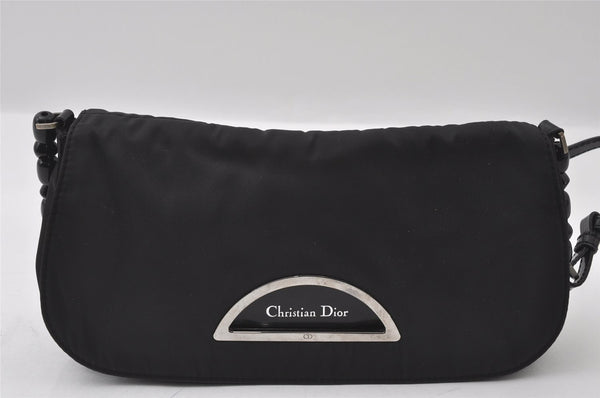 Authentic Christian Dior Maris Pearl Shoulder Bag Nylon Leather Black Junk 3601I