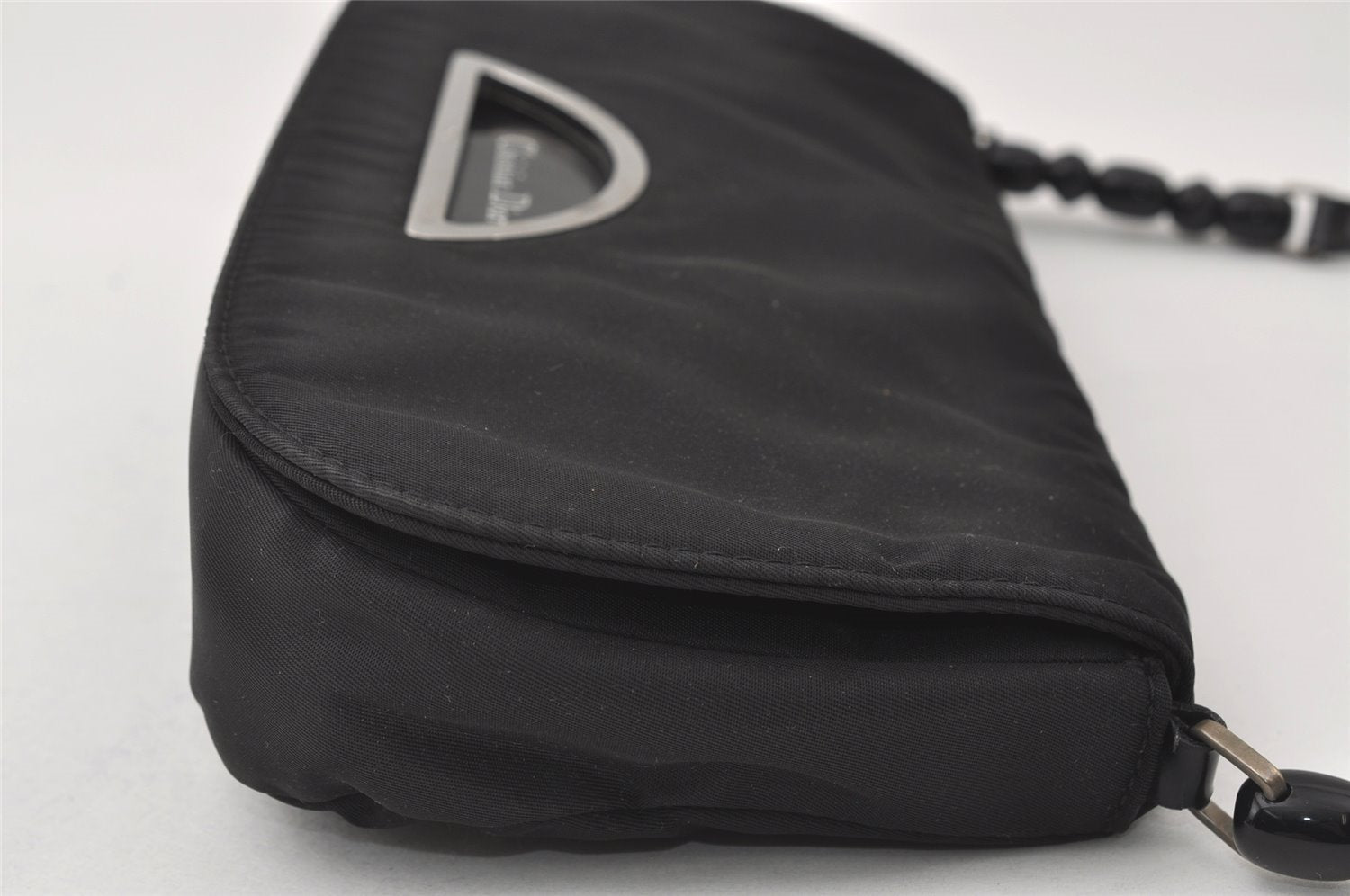 Authentic Christian Dior Maris Pearl Shoulder Bag Nylon Leather Black Junk 3601I