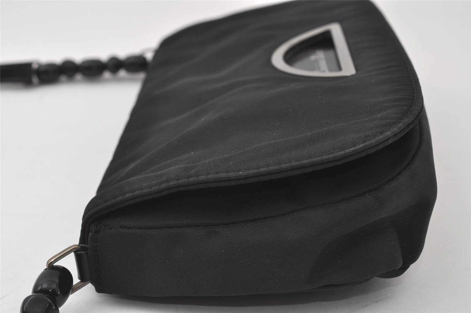 Authentic Christian Dior Maris Pearl Shoulder Bag Nylon Leather Black Junk 3601I