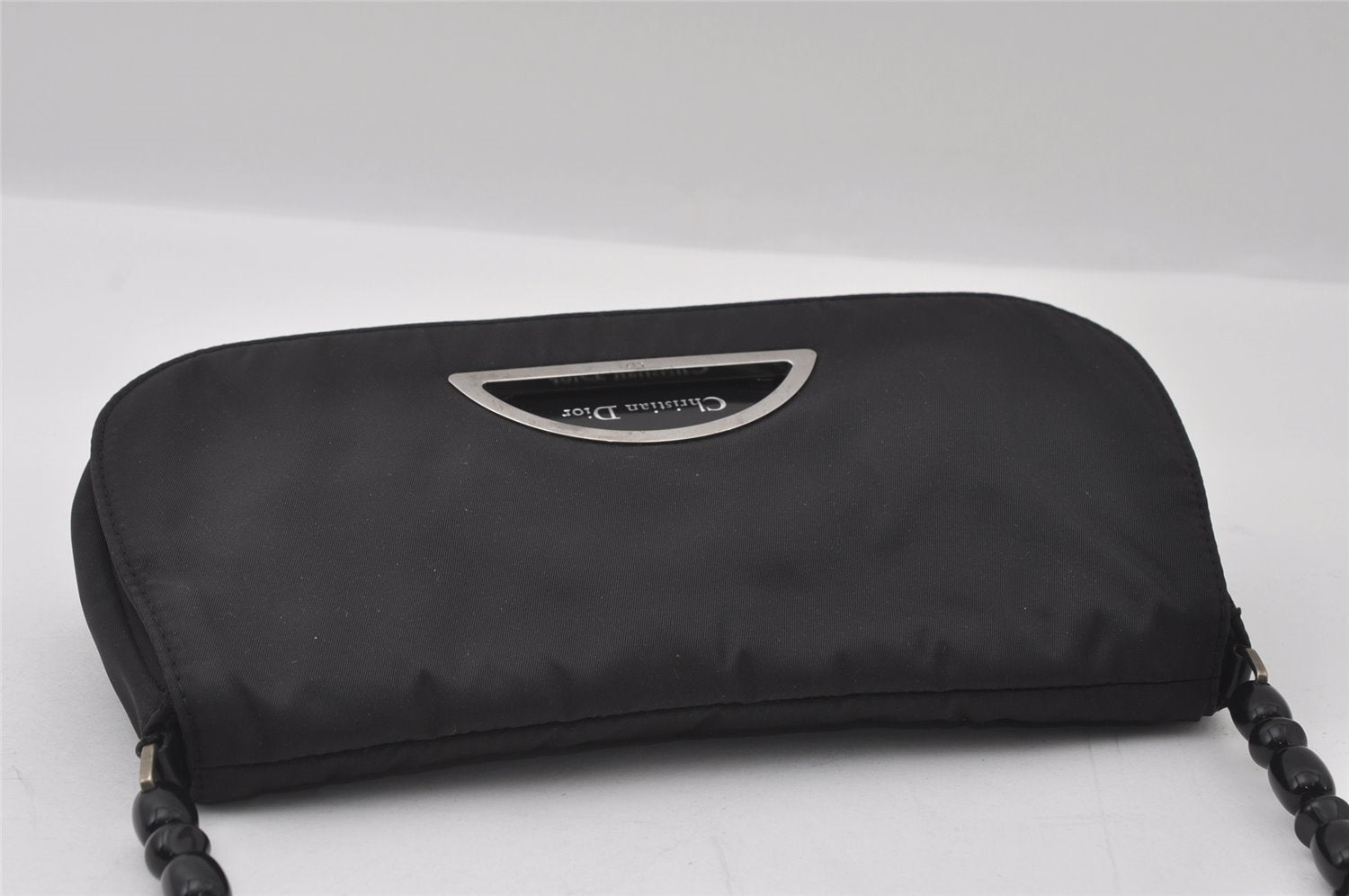Authentic Christian Dior Maris Pearl Shoulder Bag Nylon Leather Black Junk 3601I