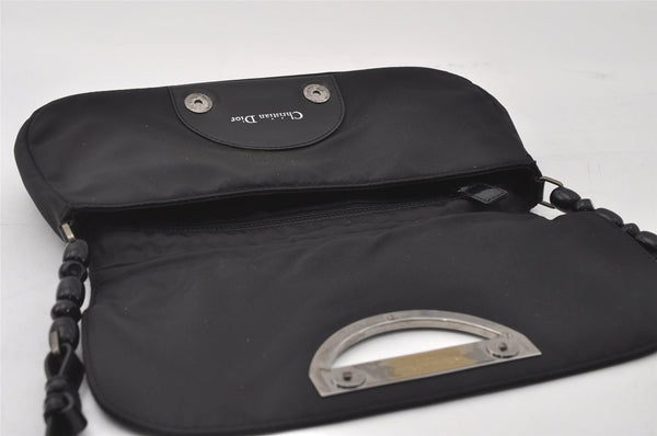 Authentic Christian Dior Maris Pearl Shoulder Bag Nylon Leather Black Junk 3601I