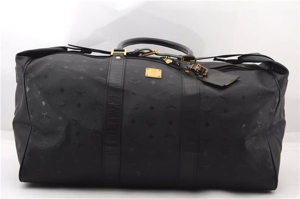 Authentic MCM Vintage PVC Leather Travel Boston Bag Black 3606F