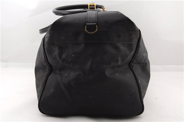 Authentic MCM Vintage PVC Leather Travel Boston Bag Black 3606F