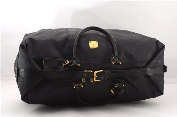 Authentic MCM Vintage PVC Leather Travel Boston Bag Black 3606F