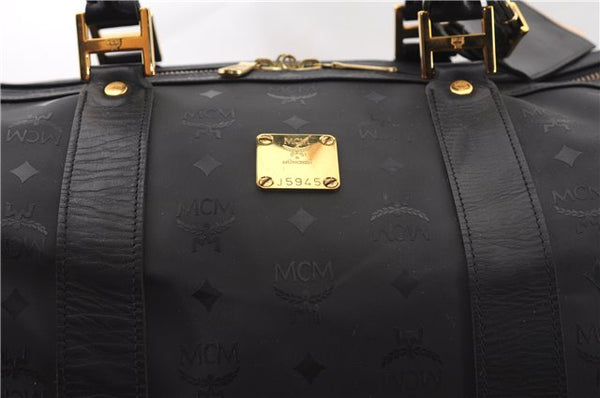 Authentic MCM Vintage PVC Leather Travel Boston Bag Black 3606F