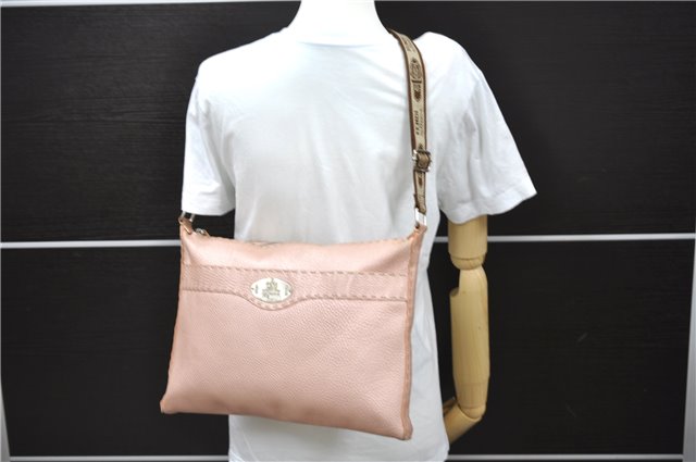 Authentic FENDI Selleria Shoulder Cross Body Bag Purse Leather Pink 3608C