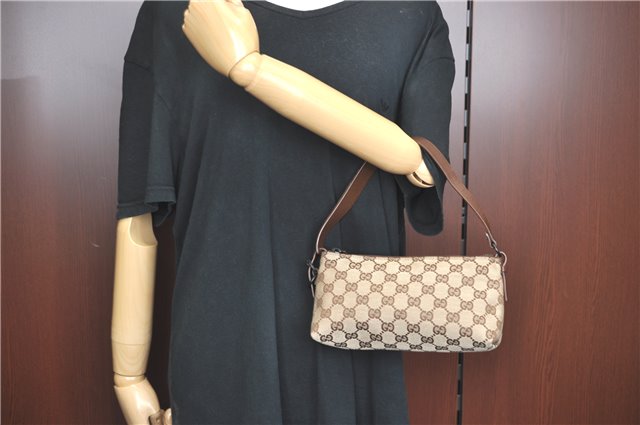 Authentic GUCCI Hand Bag Pouch Purse GG Canvas Leather 103399 Brown 3609C