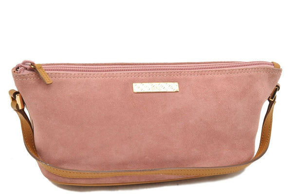 Authentic GUCCI Hand Bag Pouch Suede Leather 0391103 Pink Brown 3611C