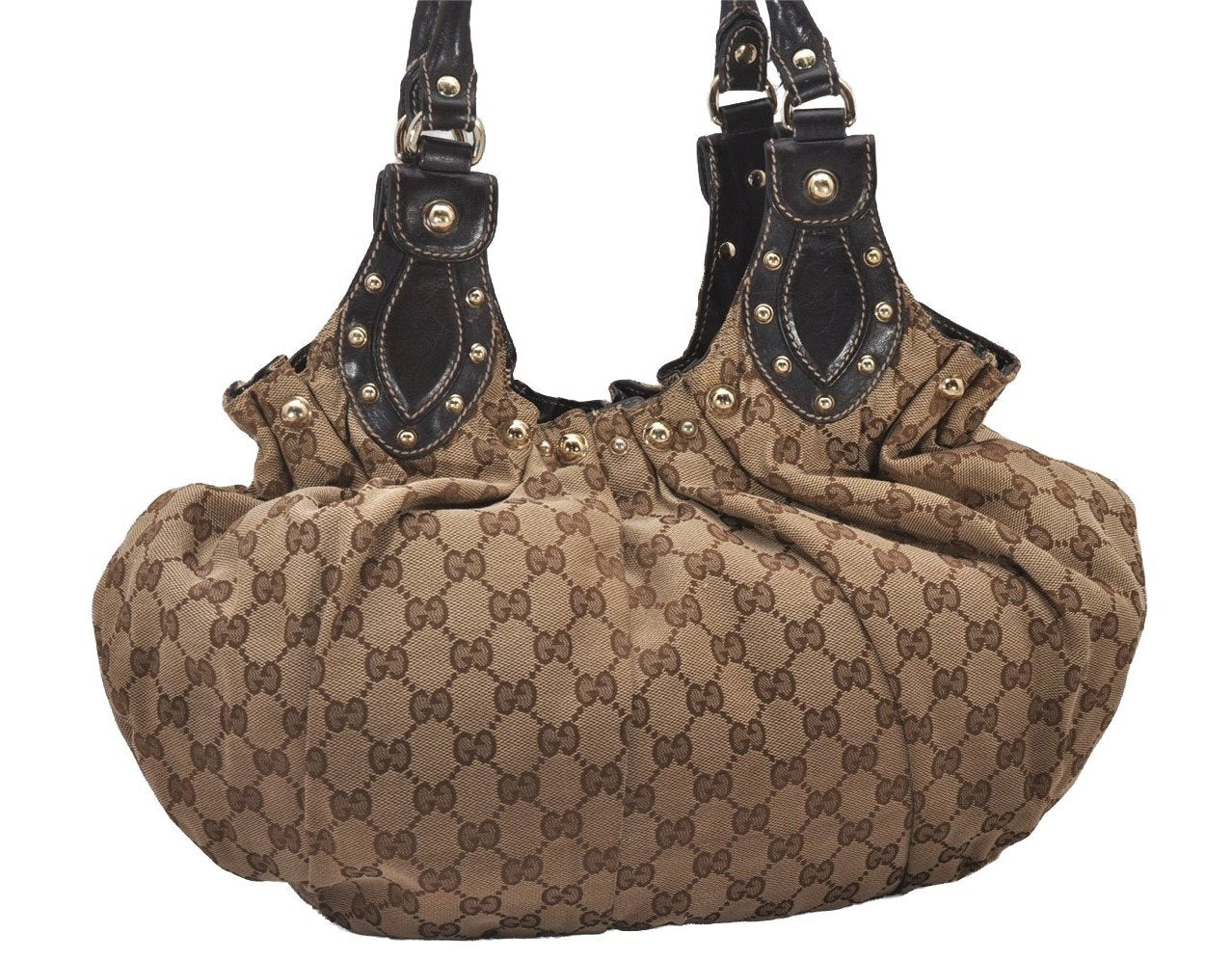 Authentic GUCCI Shoulder Hand Tote Bag GG Canvas Leather 203624 Brown 3616I