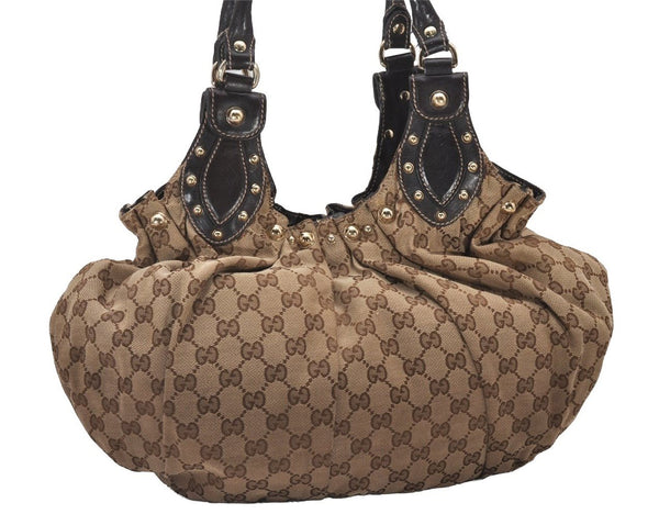 Authentic GUCCI Shoulder Hand Tote Bag GG Canvas Leather 203624 Brown 3616I