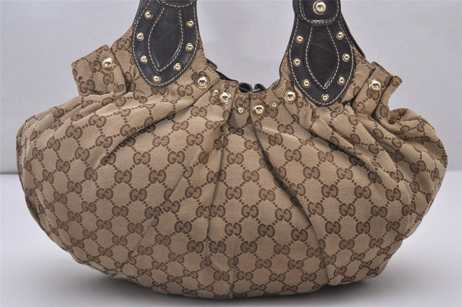 Authentic GUCCI Shoulder Hand Tote Bag GG Canvas Leather 203624 Brown 3616I