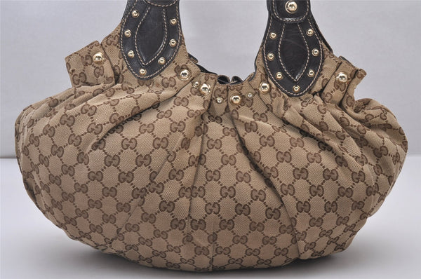 Authentic GUCCI Shoulder Hand Tote Bag GG Canvas Leather 203624 Brown 3616I