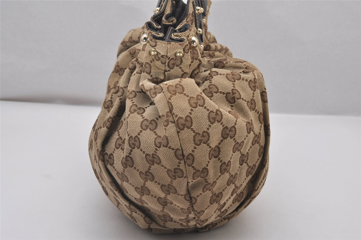 Authentic GUCCI Shoulder Hand Tote Bag GG Canvas Leather 203624 Brown 3616I