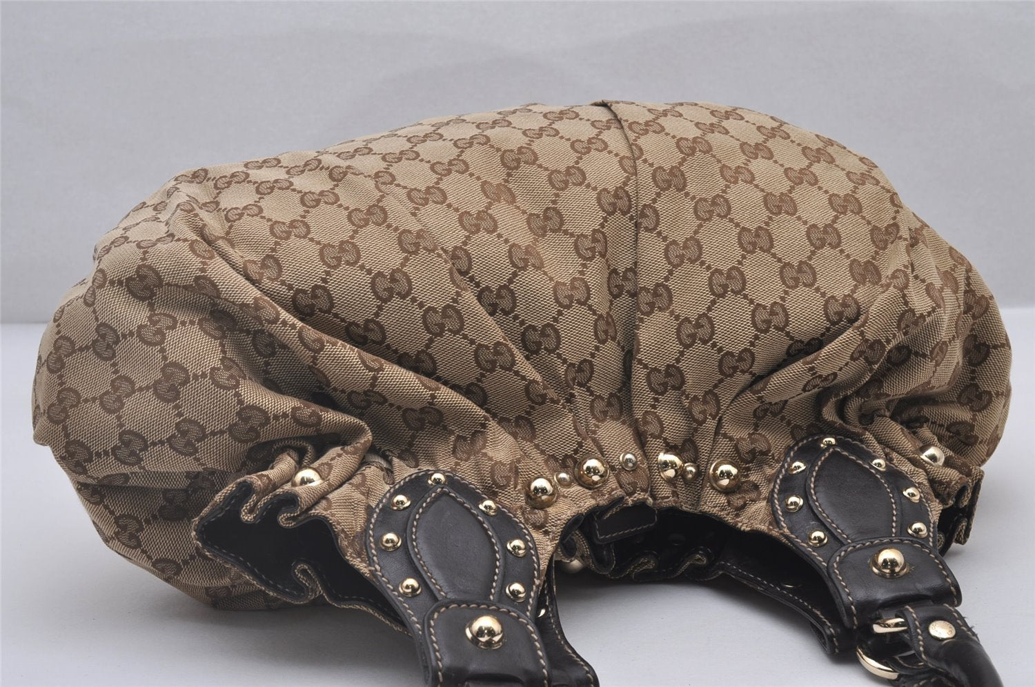 Authentic GUCCI Shoulder Hand Tote Bag GG Canvas Leather 203624 Brown 3616I