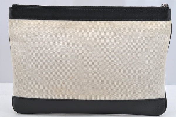 Authentic BALENCIAGA Navy Clip M Clutch Bag Canvas Leather 420407 White 3618I