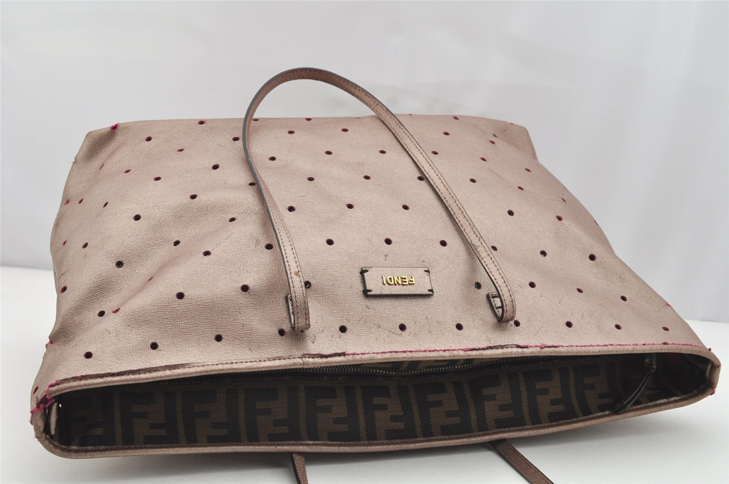 Authentic FENDI Vintage Leather Shoulder Tote Bag Pink 3625I