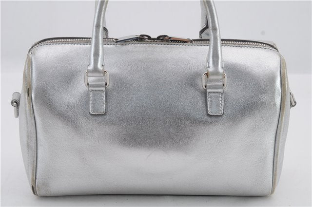 Authentic SAINT LAURENT Baby Duffle 2Way Shoulder Hand Bag Leather Silver 3632C