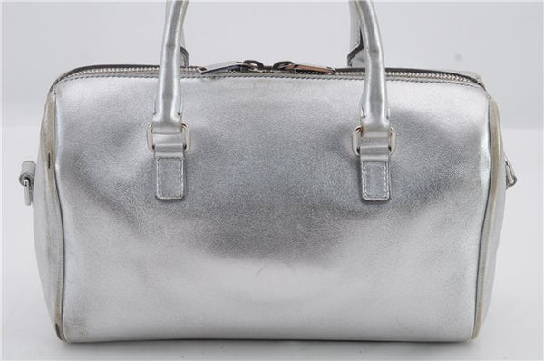 Authentic SAINT LAURENT Baby Duffle 2Way Shoulder Hand Bag Leather Silver 3632C