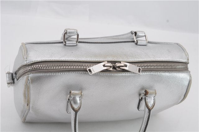 Authentic SAINT LAURENT Baby Duffle 2Way Shoulder Hand Bag Leather Silver 3632C