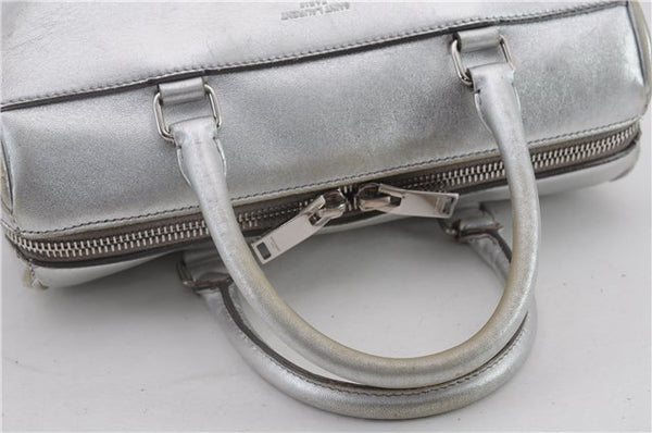 Authentic SAINT LAURENT Baby Duffle 2Way Shoulder Hand Bag Leather Silver 3632C