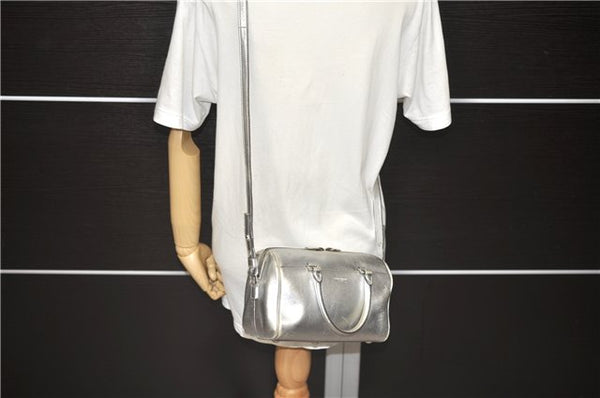 Authentic SAINT LAURENT Baby Duffle 2Way Shoulder Hand Bag Leather Silver 3632C