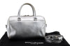 Authentic SAINT LAURENT Baby Duffle 2Way Shoulder Hand Bag Leather Silver 3632C