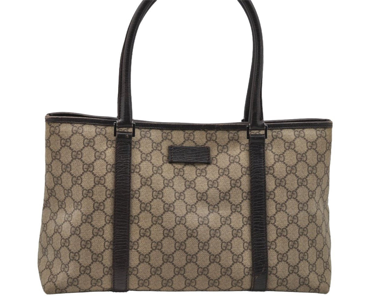 Authentic GUCCI Vintage Shoulder Hand Tote Bag GG PVC Leather 114595 Brown 3634I