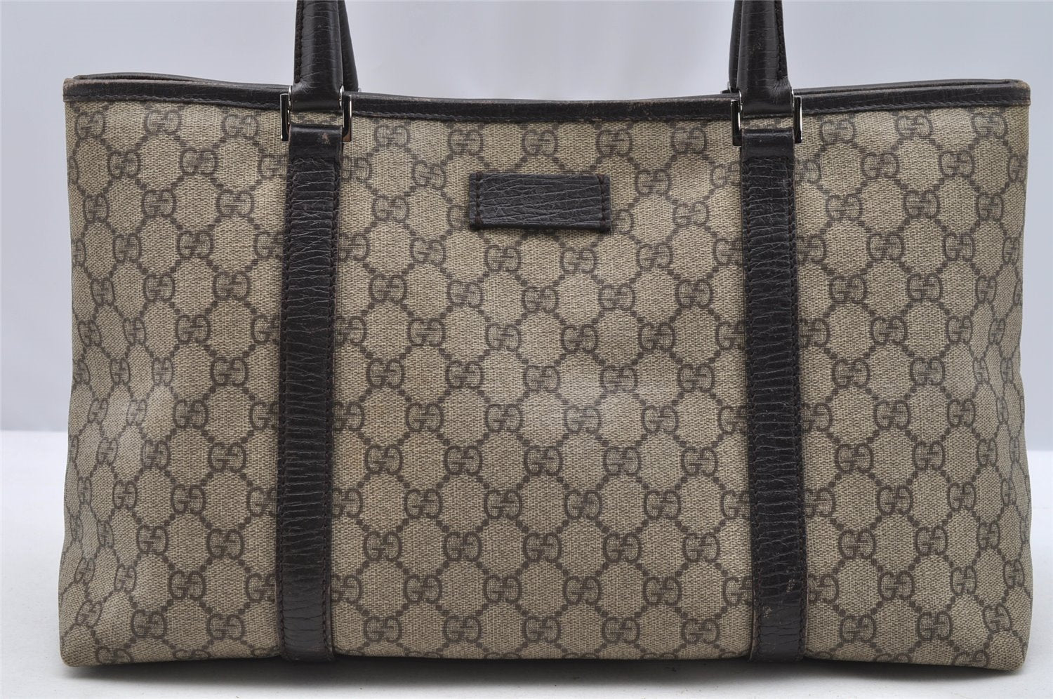 Authentic GUCCI Vintage Shoulder Hand Tote Bag GG PVC Leather 114595 Brown 3634I