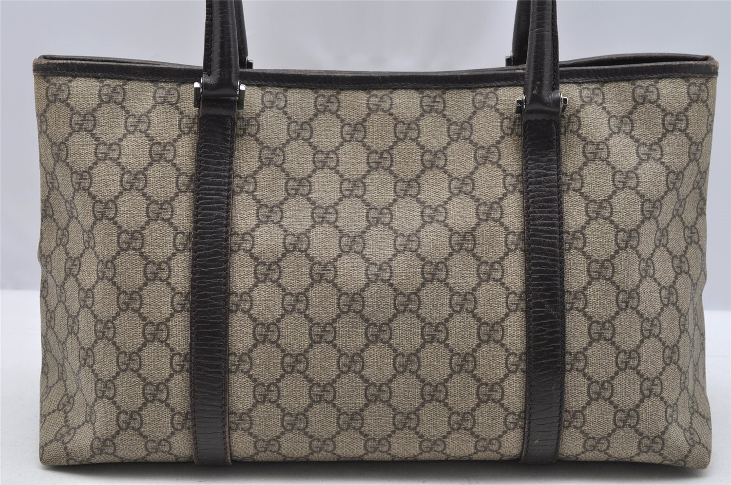 Authentic GUCCI Vintage Shoulder Hand Tote Bag GG PVC Leather 114595 Brown 3634I