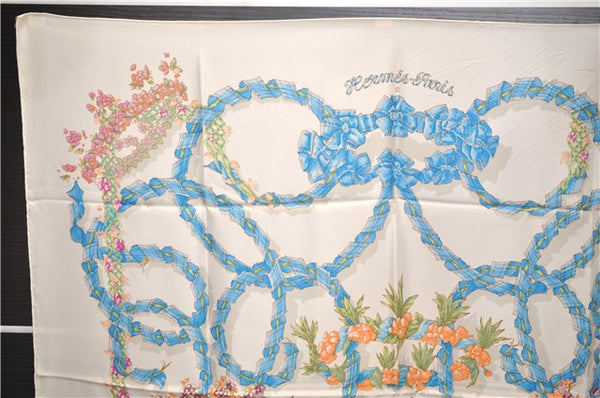 Authentic HERMES Carre 90 Scarf "LE SACRE DU PRINTEMPS" Silk Ivory 3645E