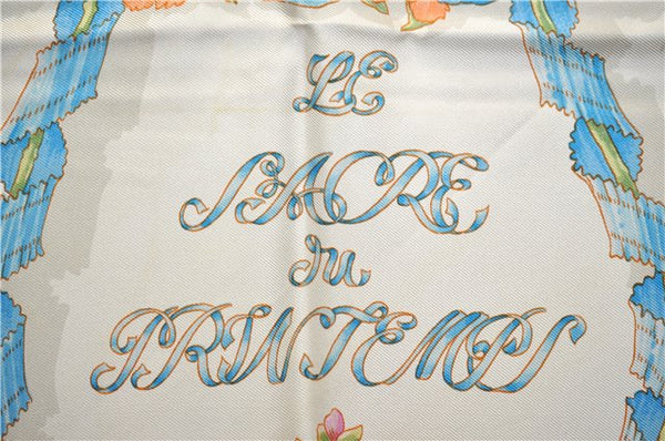 Authentic HERMES Carre 90 Scarf "LE SACRE DU PRINTEMPS" Silk Ivory 3645E