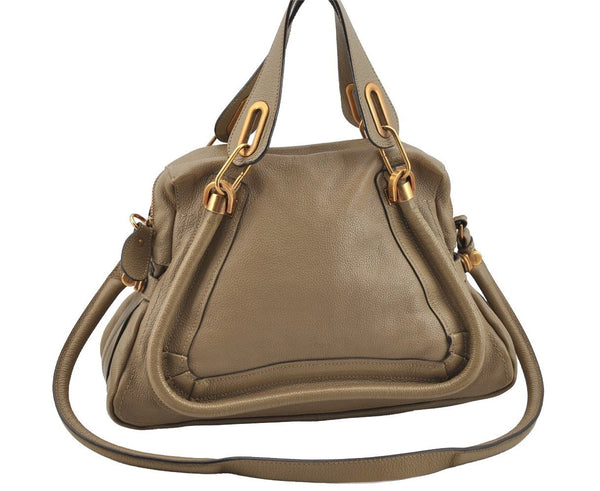 Authentic Chloe Paraty Medium 2Way Shoulder Hand Bag Leather Brown 3645I